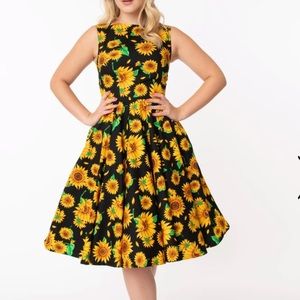 Unique Vintage Sunflower Audrey Swing Dress
